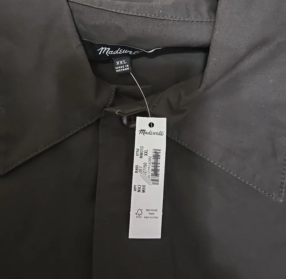 Madewell Mens Cotton Poplin Overshirt Mocha Brown Button Down Shirt XXL